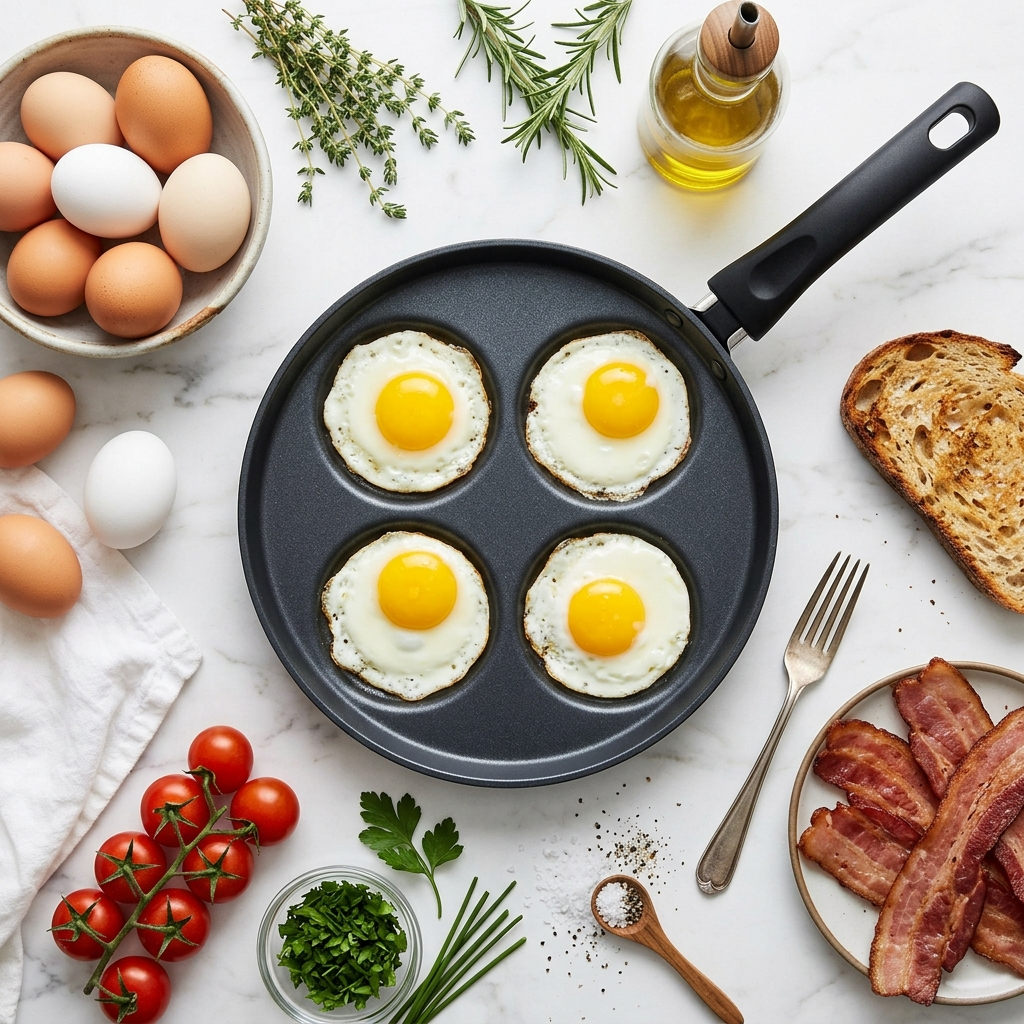 NaijaHome Four Hole Frying Pan - flat lay with ingredients